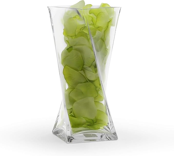 WGV Twist Bouquet Vase Bulk, 4" W, 10" H, Clear Square Block Gathering Hurricane Glass Floral Container, Centerpiece, Home Wedding Event Decor, 12 Pieces(VUT0410)