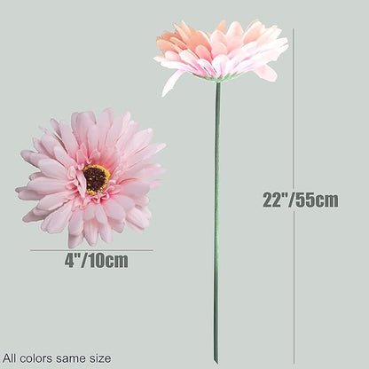 12pcs Artificial Gerbera Daisies,22 Inch Long Stem Silk Daisy Flowers,Realistic Artificial Flower Mums for Home Décor Centerpiece Wreath Supplies Wedding Bouquet,Light Pink