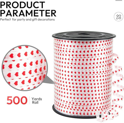 500 Yards Valentines Curling Ribbon with Spool, 1/5" Curly Ribbons - Perfect for Gift Wrapping, Florist Flowers, Birthday Party Decorations, and Balloon String Ribbon in Heart