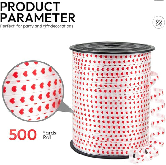 500 Yards Valentines Curling Ribbon with Spool, 1/5" Curly Ribbons - Perfect for Gift Wrapping, Florist Flowers, Birthday Party Decorations, and Balloon String Ribbon in Heart