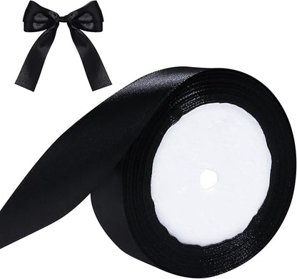 Black Ribbon for Gift Wrapping, 1 inch Polyester Satin Hair Ribbons for Flower Bouquet, Weeding Decoration, Baby Shower, Crafts Bows Fabric Christmas Ribbon 25 Yards
