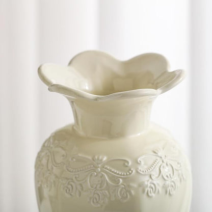 Relievo Elegant White Cream 8in 11in Ceramic Flower Tall Aesthetic Beige Table Tulip Wide Mouth Rose Filler Decorative Rustic Vase Decor for Home (Cream Vase, M)