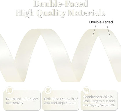 Ivory Satin Ribbon, Double Faced 1/2 Inch X 25 Yards, Premium Satin Ribbon for Gift Wrapping, Crafts, Hair Bow Making, Sewing, Flower Bouquet, Wedding Party Decor