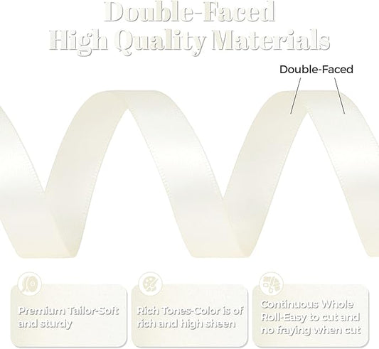 Ivory Satin Ribbon, Double Faced 1/2 Inch X 25 Yards, Premium Satin Ribbon for Gift Wrapping, Crafts, Hair Bow Making, Sewing, Flower Bouquet, Wedding Party Decor