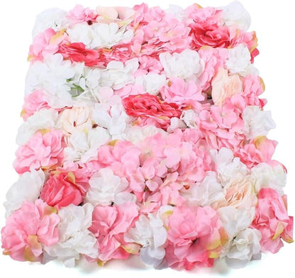 16"x 24" Artificial Flower Wall Panels,Flower Wall Mat Silk Flower Panels for Outdoor Garden Backyard Fence Fence Privacy Screen and Indoor Wall Decor(12Pcs Pink+White+Rose Red)