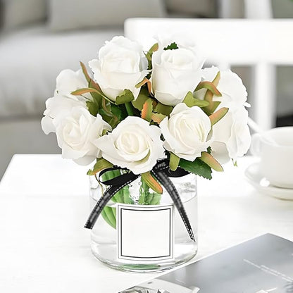 Jasion Artificial Roses Flowers Silk 12pcs DIY Bouquet for Home Office Parties Table Centerpieces Bridal Wedding Decoration Without Vase (Spring White)