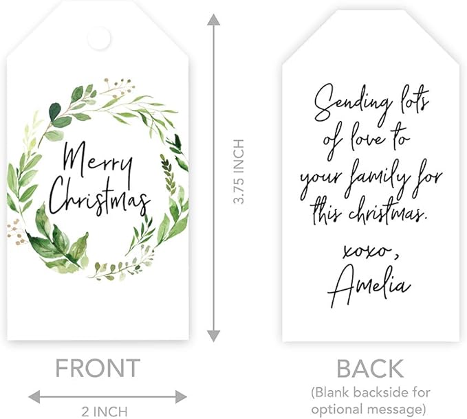 Andaz Press Christmas Holiday Season Classic Gift Tags, Merry Christmas to from Classic Favor Tags, Watercolor Greenery Wreath Design, for Holiday Events, Parties, and Favors, 60-Pack