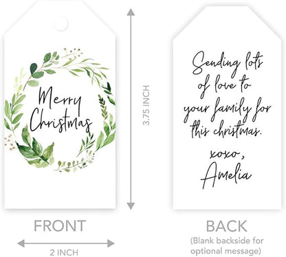 Andaz Press Christmas Holiday Season Classic Gift Tags, Merry Christmas to from Classic Favor Tags, Watercolor Greenery Wreath Design, for Holiday Events, Parties, and Favors, 60-Pack