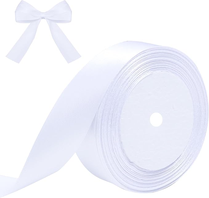 White Ribbon for Gift Wrapping, 1 inch Polyester Satin Hair Ribbon for Flower Bouquet, Weeding Decoration, Baby Shower, Crafts Bows Fabric Christmas Ribbons 25 Yards