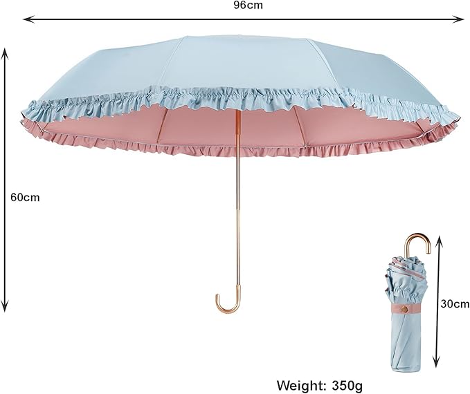 LCY Floral Edge Compact Umbrella Folding Anti-UV Parasol with Hook Handle Sunproof Rainproof & Windproof Umbrella