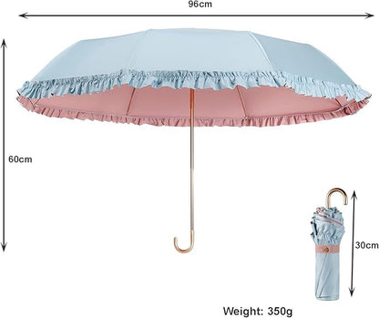 LCY Floral Edge Compact Umbrella Folding Anti-UV Parasol with Hook Handle Sunproof Rainproof & Windproof Umbrella