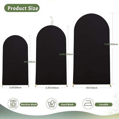 6FT Black Arch Backdrop Cover - Polyester Fitted Wedding Arch Stand Covers Round Top Chiara Arch Backdrop Cover for Birthday Party Banquet Photo Background Decoration