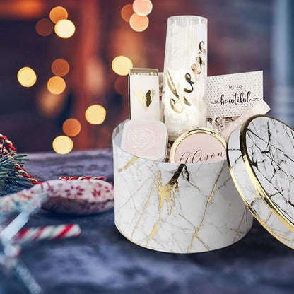 Briful Round Gift Boxes with Lids Set of 4 Marble White Gift Box Assorted Sizes Nesting Gift Boxes for Presents Birthday Bridesmaid Wedding Valentines Christmas Party Favor Boxes