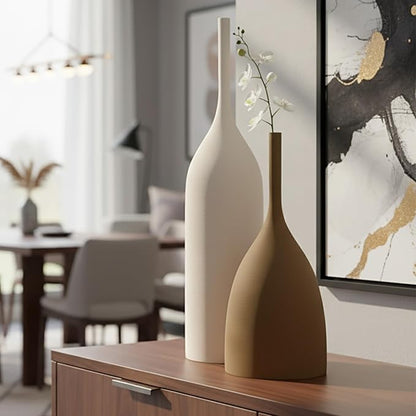 Ceramic Vases Set of 2, Modern Boho Vases for Centerpiece Decor, Matte Minimalist Neutral Vases for Home Decor, Living Room, Bookshelf, and Entryway Table Decor (Multicolor-2)