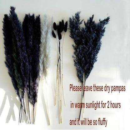 Natural Dried Pampas Grass Bouquet,17" Natural Dried Flower Bouquet, Black Pampas and Thistle Flower Mixed Bouquet Bohemian Style Home Dried Flower Decoration