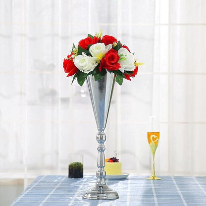 10pcs Tabletop Metal Wedding Flower Trumpet Vase Wedding Centerpiece Flower Vase for Wedding Event Decoration Living Decor Party Decor (Silver, 10×L)