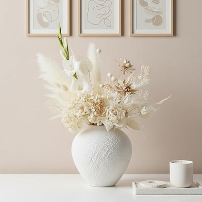 Vintage Ceramic Vase, Minimalist Texture Stone Patterned White Flower Vase, Decorative Vase for Living Room Shelf Farmhouse Dining Table Centerpiece Decor (White Texture 7.9'')