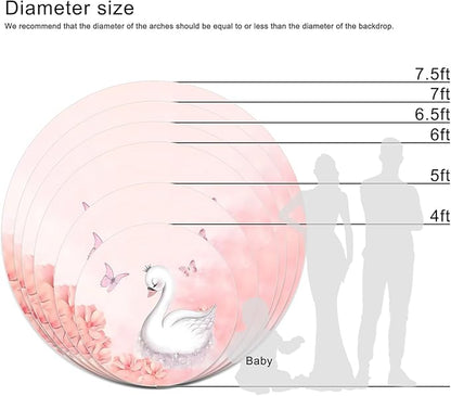 AOFOTO Swan Round Backdrop Pink Floral Butterfly Print Photography Background for Baby Shower Women Newborn Girls Birthday Party Banner Home Wall Decor Photo Studio Booth Props 3.3x3.3ft