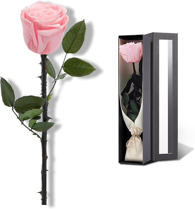 Pink Flowers for Delivery Prime, Preserved Pink Roses Flower Gifts for Women, Real Roses Single Rose Gifts for Her, Mom Birthday Gifts from Daughter, Valentines Flowers