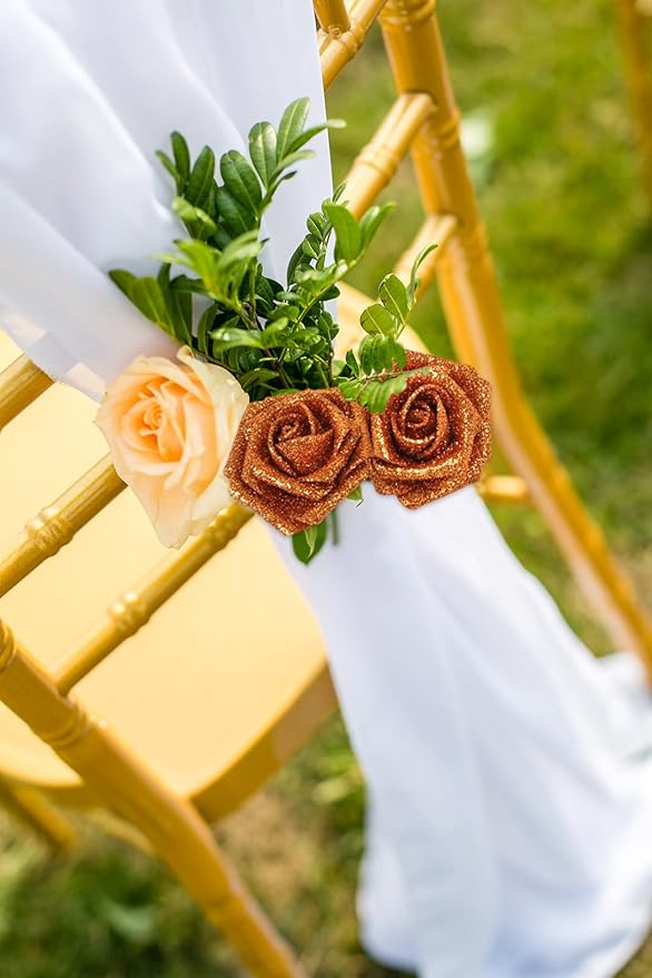 IPOPU Orange Foam Flowers, 25pcs Foam Glitter Roses Glitter Flowers Foam Rose with Stem for DIY Wedding Bridal Bouquet Home Party Decoration(Orange)