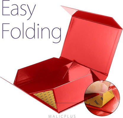 Christmas Large Gift Box with Lid 13.5x9x4.1 Inches, Red Bridesmaid Proposal Gift Box with Magnetic Closure for All Occasion (Glossy Red)