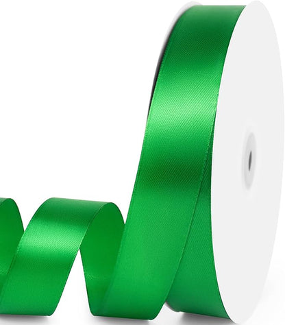 1" x 100 Yards Satin Ribbon - Green Silk Ribbon with Spool - Ideal for Gift Wrapping, Floral Bouquets, Crafts, Wedding Party Decorations, Christmas and Sewing Projects
