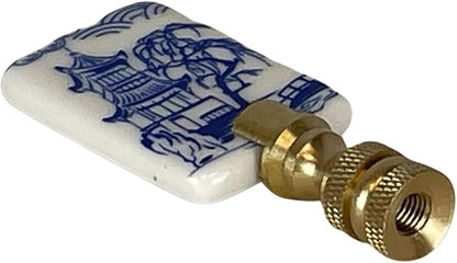 Royal Designs, Inc. Porcelain Chinese Garden Design Finial for Lamp Shade, Polished Brass, Blue & White, Pack of 2