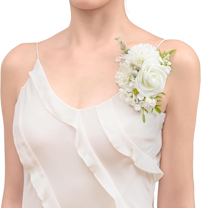TINGE TIME Artificial Shoulder Corsages Flowers, Set of 2, Mother of The Bride Floral Corsage for Wedding Ceremony Anniversary Formal Dinner Party (IvoryWhite)