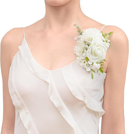 TINGE TIME Artificial Shoulder Corsages Flowers, Set of 2, Mother of The Bride Floral Corsage for Wedding Ceremony Anniversary Formal Dinner Party (IvoryWhite)