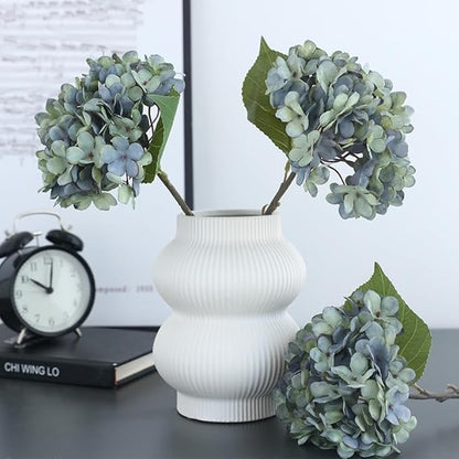 Kimura's Cabin 6pcs Artificial Silk Hydrangea Flowers Vintage Fake Bouquets Faux Hydrangeas Flower with Stems for Wedding Party Autumn Farmhouse Home Table Core Decoration (Deep Lake Blue)