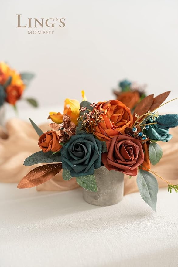 Ling’s Moment Artificial Flowers 50Pcs Peacock Green Roses Decor w/Stems,3" Real Touch DIY Foam Floral for Wedding Bouquet/Centerpieces, Outdoors Party Backdrop, Room/Table, and Garden/Pot Decorations