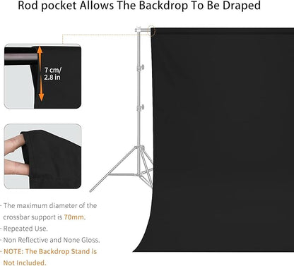 8X10 FT Black Backdrop, 100% Polyester Photography Background Curtain Screen, Foldable Black Screen Washable for Professional Photoshoot Portraits Party Video Studio