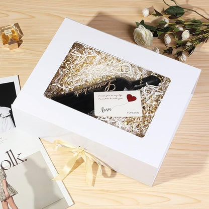 White Extra Large Gift Box for Presents with Ribbon 16.5x13x5.3 Inches Clear Gift Box with Window Magnetic Closure Gift Boxes with Lids