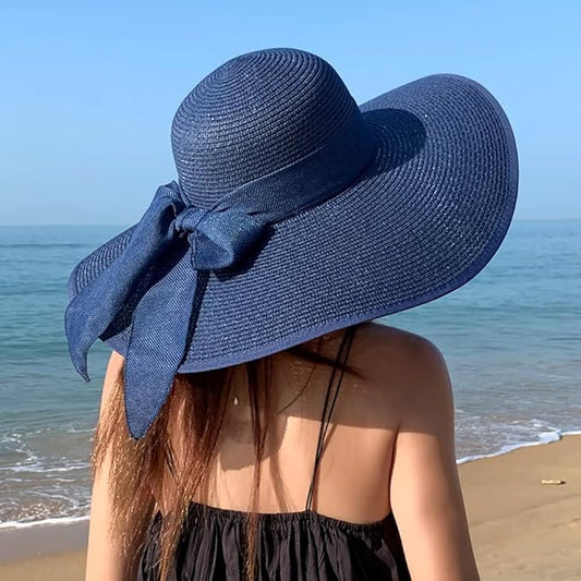 DRESHOW Beach Hats for Women Big Straw Wide Brim Summer Hat Floppy Foldable Roll up Cap Sun Hat UPF 50+