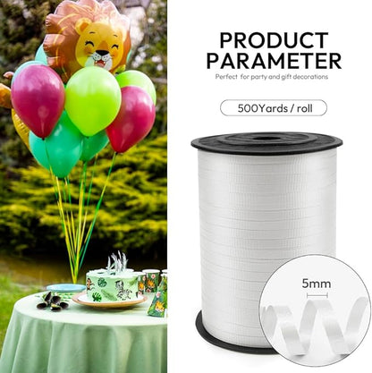 500 Yards Curling Ribbon White, 1/5" Wide Crimped White Curling Ribbons - Perfect for Gift Box Wrapping, Florist Flowers, Birthday Party Decorations, Balloon String