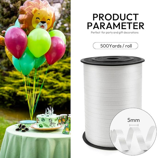 500 Yards Curling Ribbon White, 1/5" Wide Crimped White Curling Ribbons - Perfect for Gift Box Wrapping, Florist Flowers, Birthday Party Decorations, Balloon String