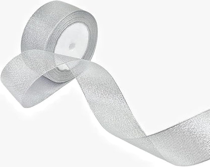 1.5 inch 25 Yards Silver Metallic Glitter Ribbon Gift Wrap Ribbon for Gift Wrapping Bouquet Crafts Christmas Wedding Party Decoration