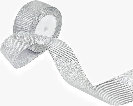 1.5 inch 25 Yards Silver Metallic Glitter Ribbon Gift Wrap Ribbon for Gift Wrapping Bouquet Crafts Christmas Wedding Party Decoration