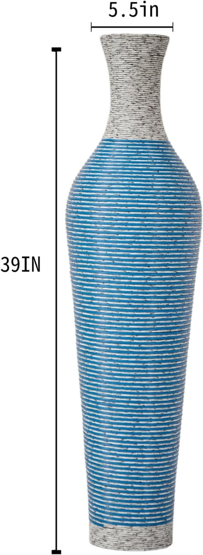 Large Hand-Woven Bamboo Floor Vase, Tall Home Decor Floor Vase for Fake Flower Dried, Flower Holder for Living Room, Bedroom, Dining Room, Entryway, Hallway