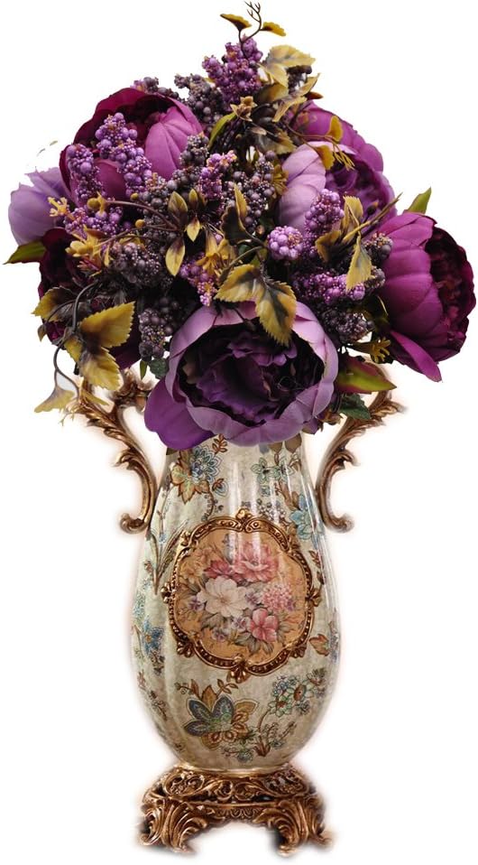 2pcs Artificial Peony Bouquets,19 Inch Silk Peony Bunch with 7 Faux Flowers,Classical Style Artificial Flowers with Leaves and Ornaments for Wedding,Home Décor Centerpieces(Purple)