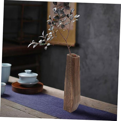 KESYOO Premium Wooden Flower Pot Decorative Plant Vase Leakproof Rustic Wood Planter for Home Office Wedding Decor Single
