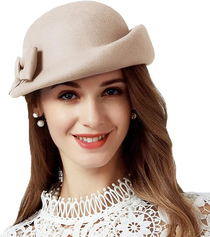 Women Wool Felt Ribbon French Fashion Vintage Millinery Beret Hats Top Cap Ladies Party Wedding Fedoras Chapeau