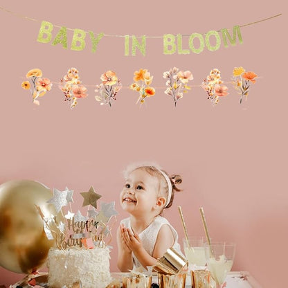 JENSENLIN Baby in Bloom Banner Kit, Wildflower Theme Baby Shower Decorations, Floral Party Banner with Autumn Colors,for Boy Girl Birthday Decorations.