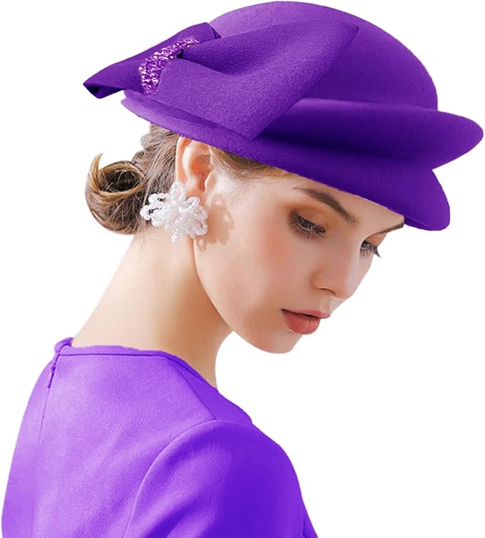 ORIDOOR Women Vintage 100% Wool Felt Flowers Bucket Cloche Bowler Hat Church Wedding Beret Hat