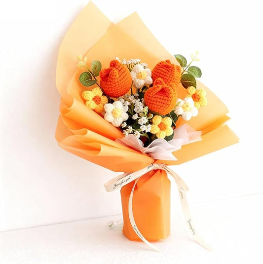 Crochet Flower Bouquet Handmade Knitted Sunflower Tulip Rose Daisy