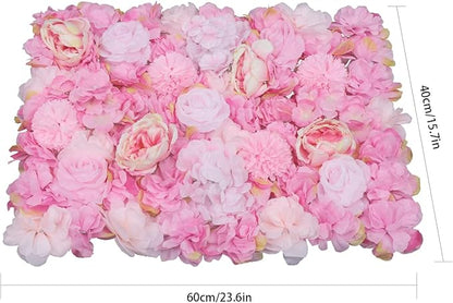 Gdrasuya10 6pcs Realistic Flower Wall Background Artificial Flowers Wall Backdrop Panel 3D Silk Rose Fake Flower Wall Panel Banquet Wedding Party Decor, Photography Background 60 x 40 cm