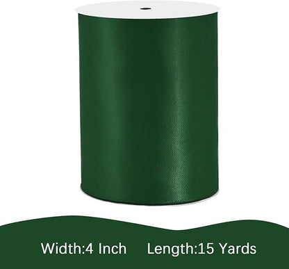 Forest Green Satin Ribbon 4 inch X 15 Yards Polyester Ribbon for Gift Wrapping Very Suitable for Weddings Party Hair Bow Invitation Decorations and More