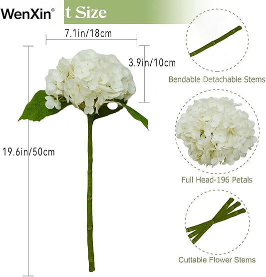 4-Packet White Hydrangea Artificial Flowers Faux Hydrangea Flowers Real Touch Home Bathroom Office Kitchen Dining Room Arrangements End Table Centerpiece Shelf Decorations