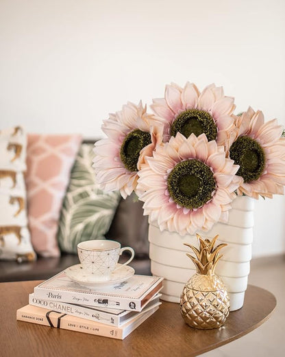 Hollyone Large Silk Pink Sunflowers Artificial Flowers 26" Long Stem Artificial Sunflower 6 Pcs Tall Fake Sun Flowers Vintage Faux Sunflowers Bulk with Stem for Home Wedding Birthday Party Decor