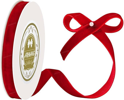 Red Velvet Ribbon 3/8 inches x 5 Yards for Gift Wrapping, Crafts, Christmas Tree, Christmas Wreath, Bow Making, Vintage Fabric Red Velvet Ribbon on The Spool for DIY
